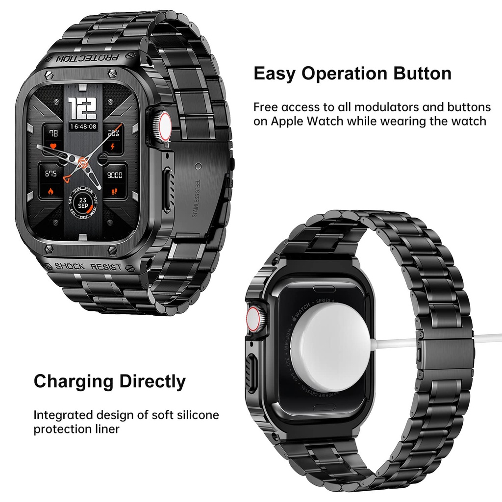 Bộ Dây Đeo Sang Trọng 45mm 45 44 mm Bằng Thép Không Gỉ Cho Đồng Hồ Thông Minh Apple Watch series 4 5 SE 6 7