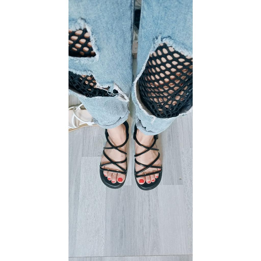 Dép sandal, dép quai hậu dây da chiến binh cao cấp đế bệt cho các bạn nữ, ôm chấn thời trang dễ phối đồ