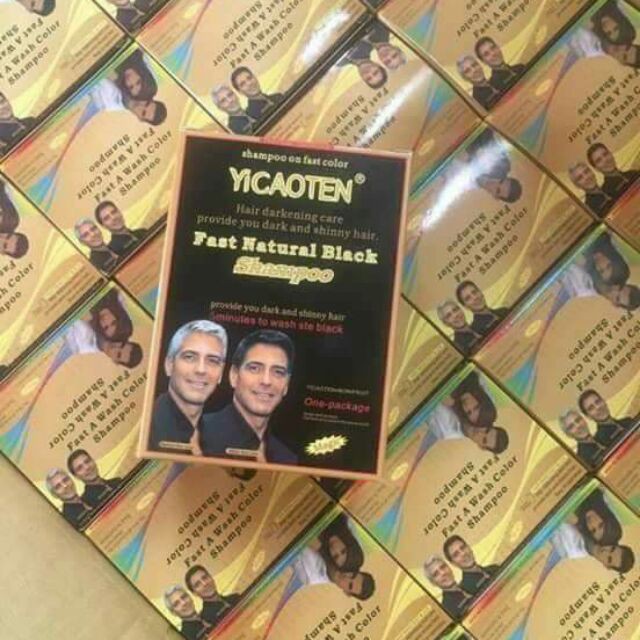 Dầu gội nhuộm đen tóc Yicaoten ( hộp 10 gói có bao tay)