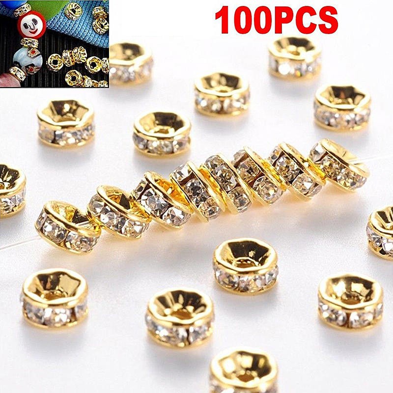 Hạt DIY 6mm 8mm bạc pha lê vàng 100/ 10/ 40/ 80 hạt