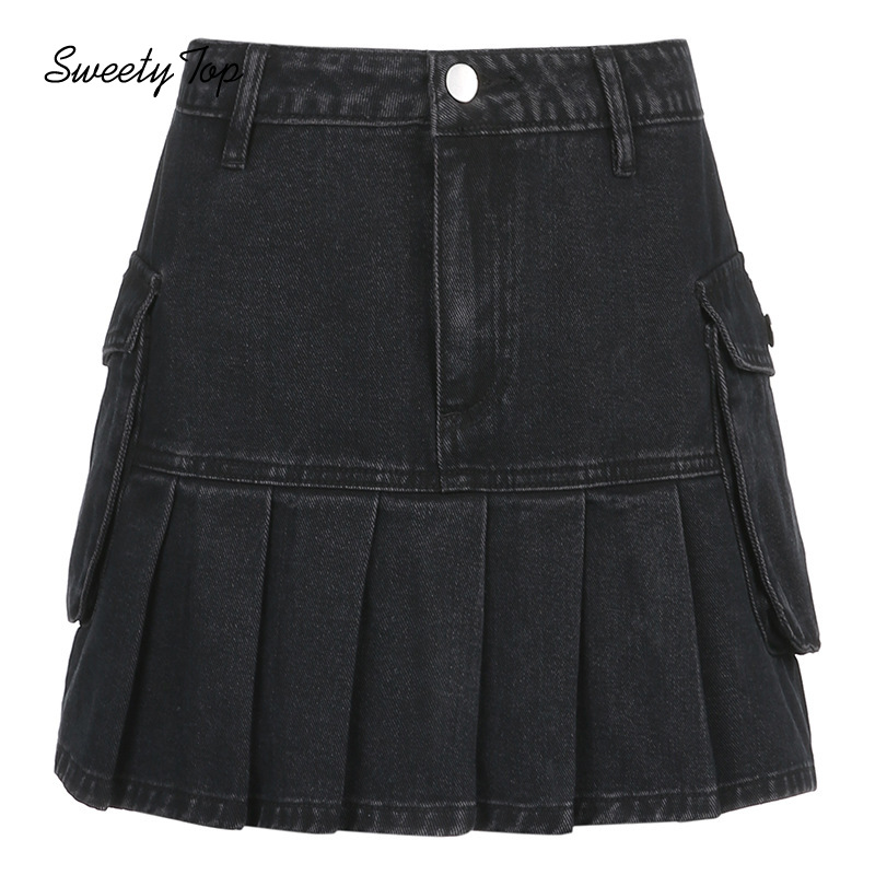 SweetyTop Women's 2021 Street Tooling Pocket Pleated Denim Solid Color Short Skirt | BigBuy360 - bigbuy360.vn