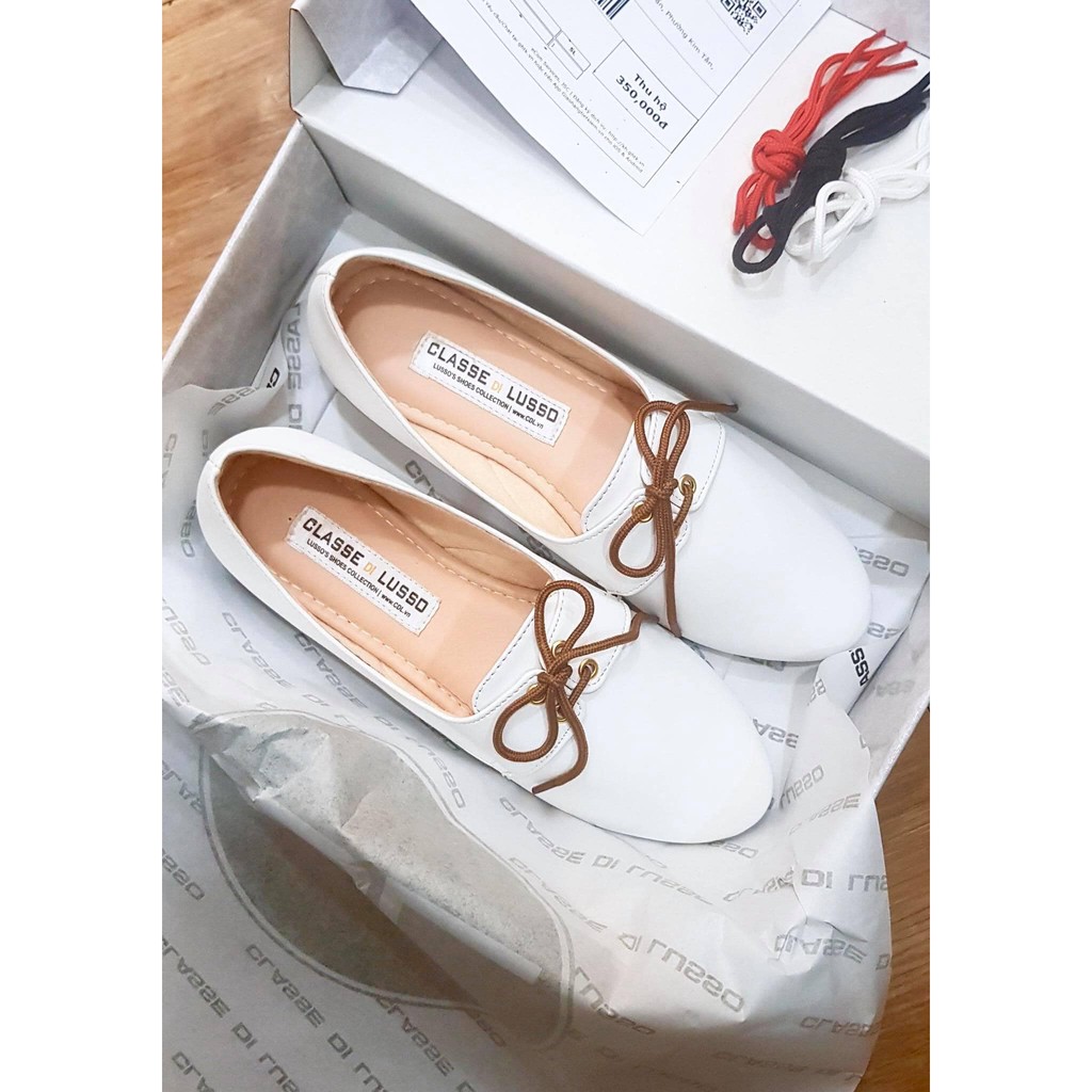 GIÀY BÚP BÊ LOAFER OXFORD TRẮNG DÂY NÂU CLO3012WB | BigBuy360 - bigbuy360.vn