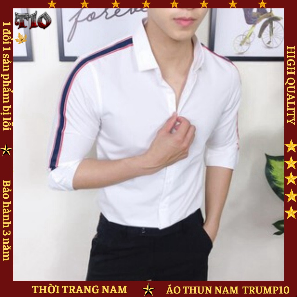💥SẢ KHO💥 Áo Sơ Mi Nam Dài Tay TRUMP-SM15 Phối Viền Sọc Tay Đầy Phong Cách Chất Kate Mềm
