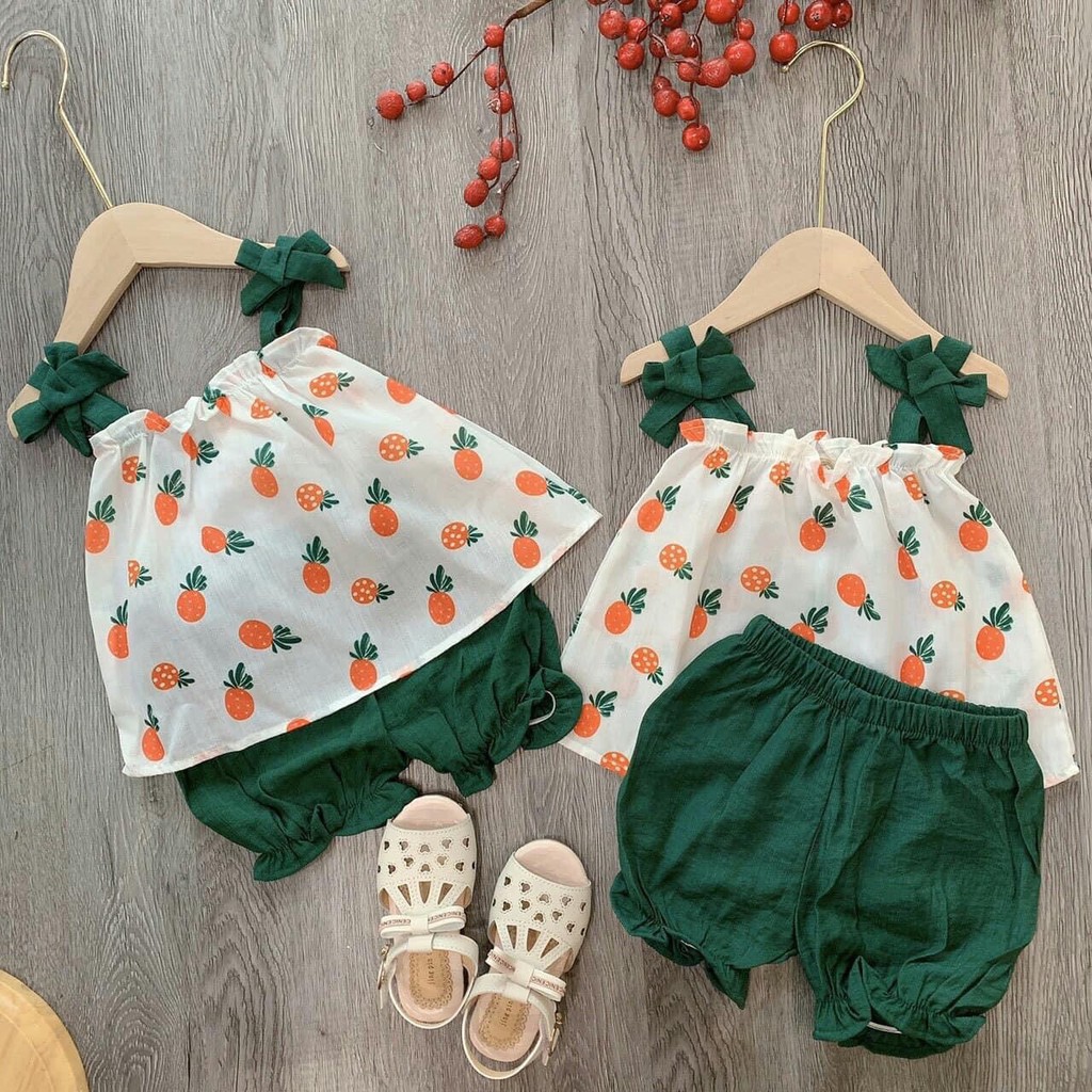 Bộ dứa 2 nơ cho bé gái