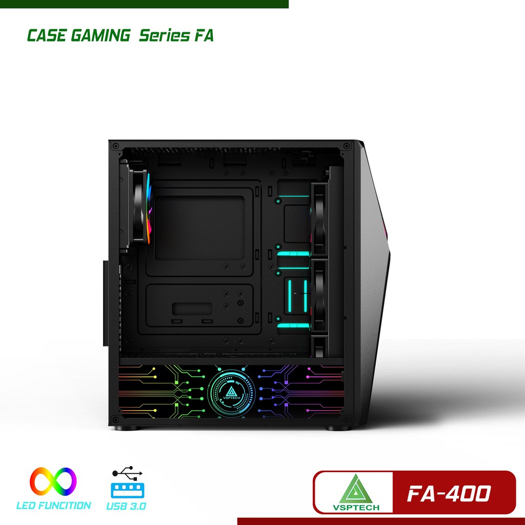 Case PC Case Máy Tính Thùng Máy VSP FA-400 Gaming Có Sẵn Fan Và Dãi LED RGB