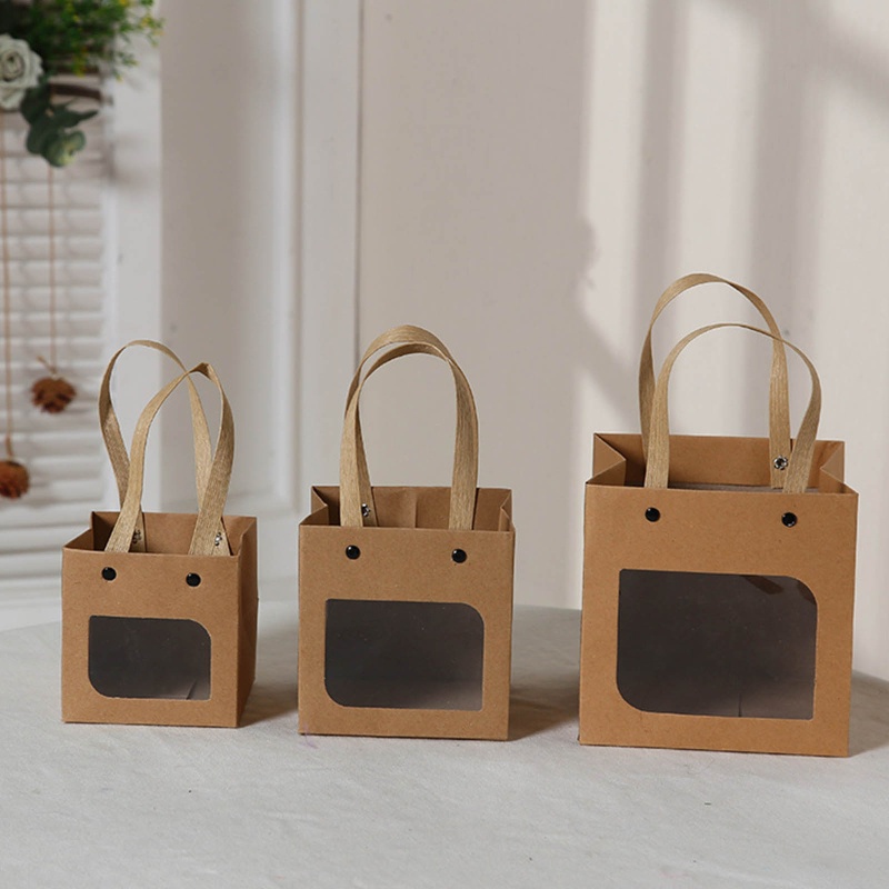 Set 10 Túi Giấy Kraft Hình Vuông Trong Suốt Có Tay Cầm Đựng Đồ Đa Ứng Dụng