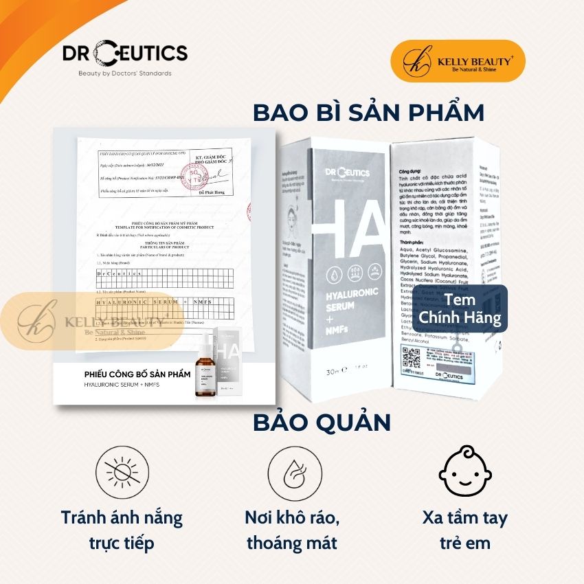 Serum HA Drceutics - Cấp Ẩm, Nuôi Dưỡng; Giúp Da Căng Bóng, Mềm Mịn - Hyaluronic Serum + NMFs | Kelly Beauty