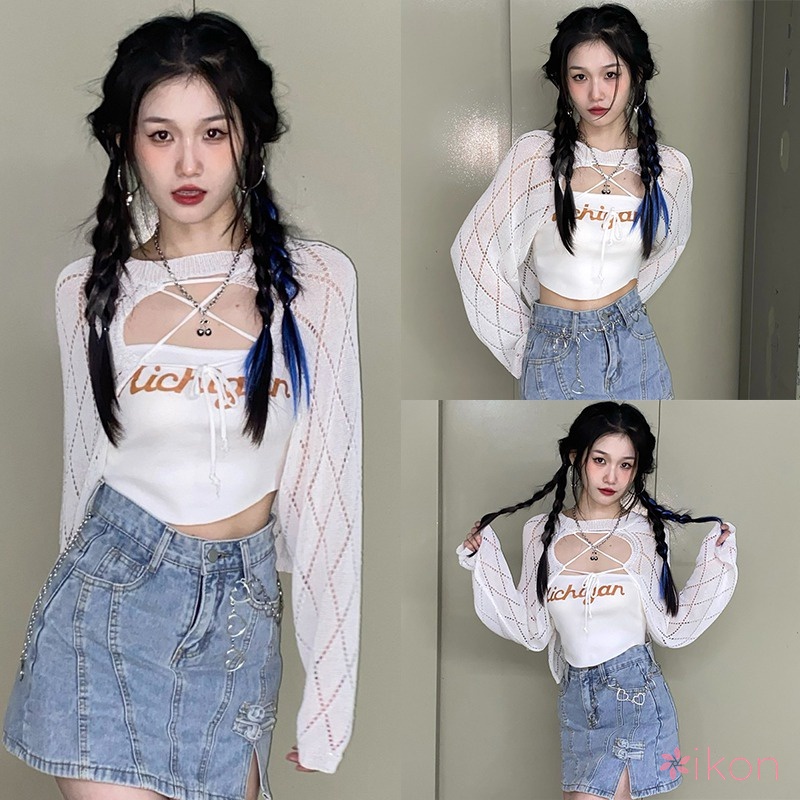 Set Áo Hai Dây Và Áo Khoác Cardigan Thời Trang Dành Cho Nữ