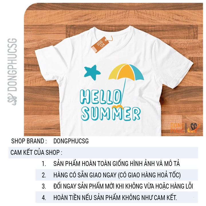 Áo thun hội nhóm unisex nam nữ gia đình HELLO SUMMER phông màu trắng thun cotton mềm mịn SGS124 | SG