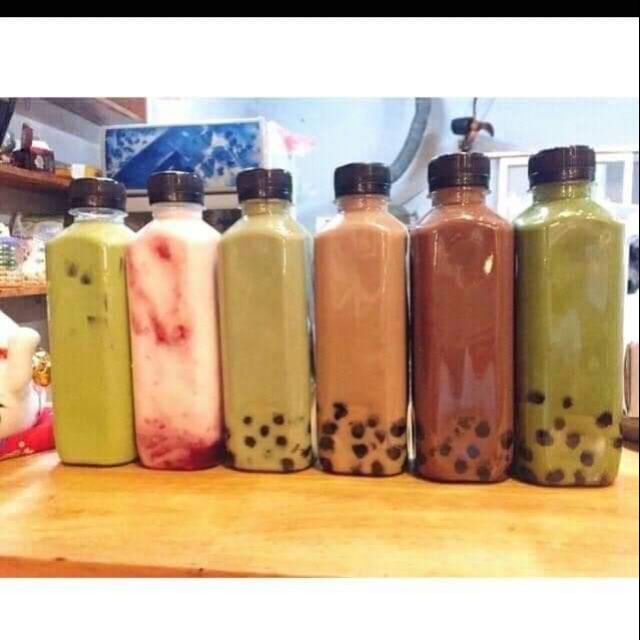 50 chai trà sữa 330ml vuông nắp đen