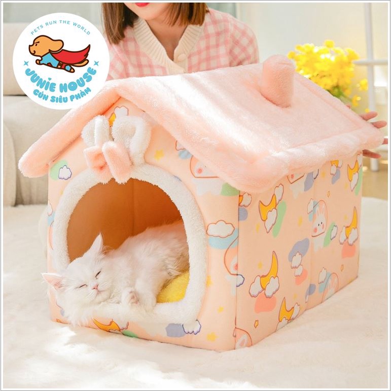 Nhà nệm thỏ hồng đáng yêu cho chó mèo