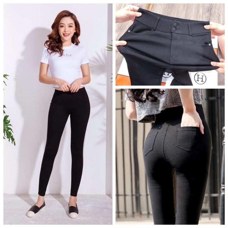 Quần legging nữ HM hộp chất Umi Hàn cao cấp túi chéo nâng mông cạp cao 2 cúc có túi ốp sau siêu co giãn