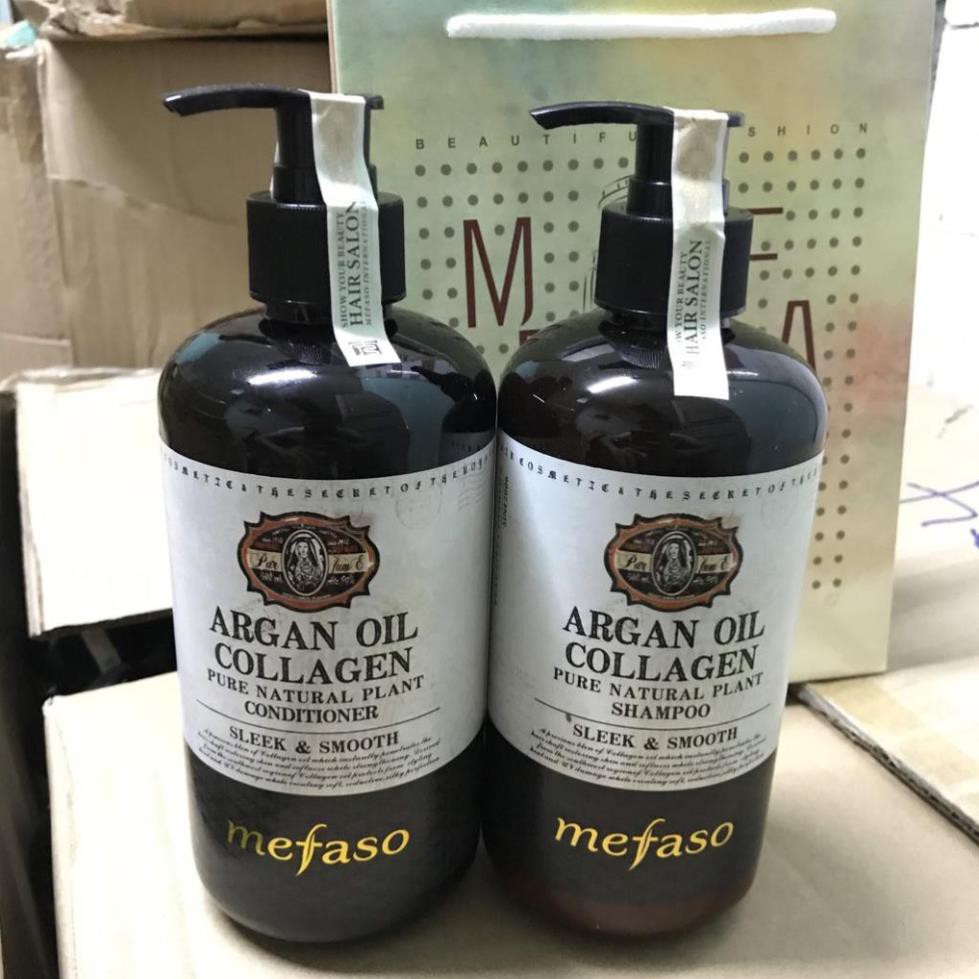 Bộ Dầu, Xả Argan Oil Collagen Mefaso Phục Hồi Tóc Hư Tổn - 500ml