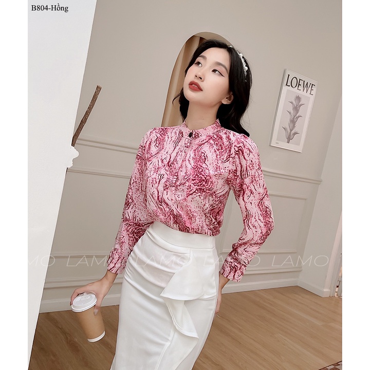 (XẢ HÀNG LẺ SIZE) Áo sơ mi công sở nữ kiểu cổ trụ hoạ tiết tay dài -b804 | BigBuy360 - bigbuy360.vn