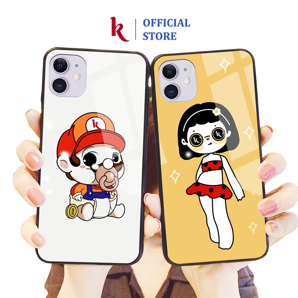 Ốp lưng iphone kính cặp đôi 1k case 14plus 14 pro max 13 12 promax 11 mini 6 6s 7 8 plus x xr xs Se