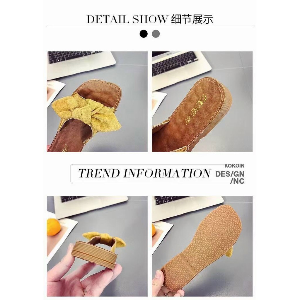 Dép Nữ quai mềm có nơ 3 màu Vàng Hồng Nhạt Đen cực đẹp hàng trung