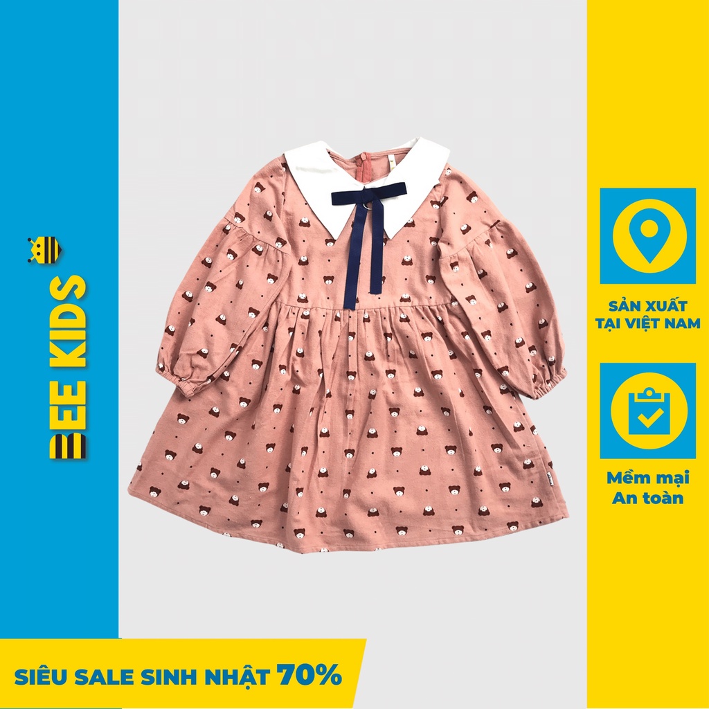Váy bé gái thu đông từ 7-12 Tuổi BeeKids thiết kế babydoll họa tiết 7DC01450DT