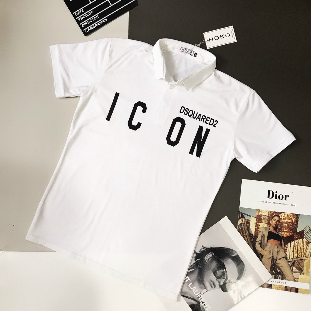 Áo thun nam cổ trụ vải cotton co giãn in chữ "DSQUARED2 ICON" phối caro chuẩn from style trẻ trung SOHEO STORE