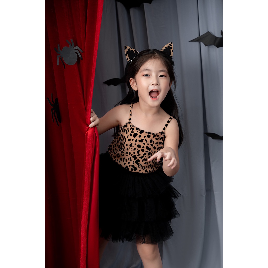 Set hoá trang bé gái ILABY halloween báo đen kèm kẹp tai chất liệu cotton phối tutu [52IG1347K2FT]