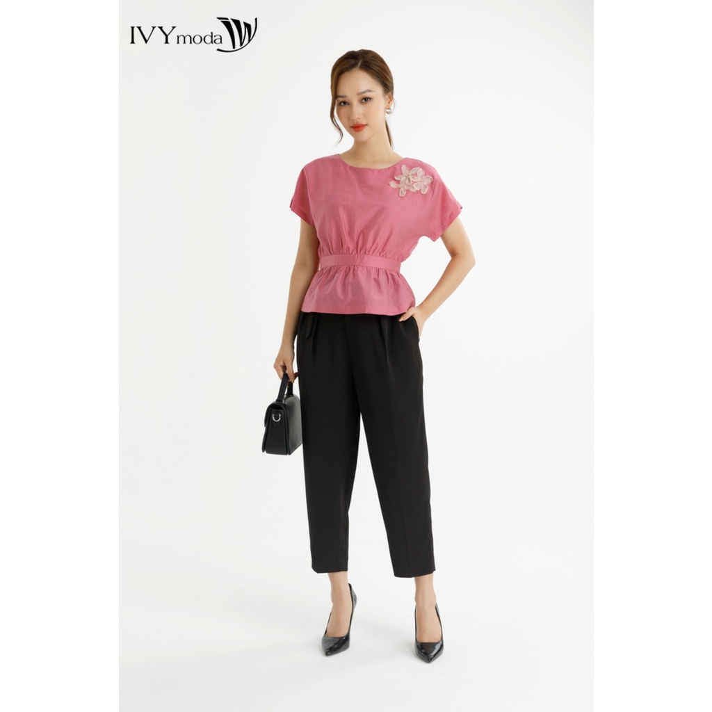 Áo lụa peplum nữ đính hoa IVY moda MS 16M7765
