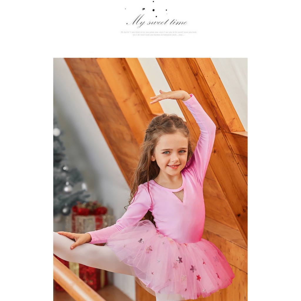 Váy múa ballet trẻ em BL24D-Váy múa ballet dài tay Chân sao