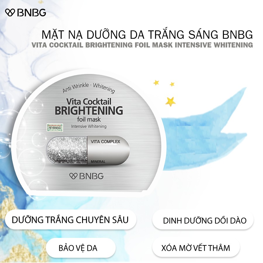 Combo 5 Mặt nạ dưỡng sáng da và làm mờ vết thâm BNBG Vita Cocktail Brightening Foil Mask - Intensive Brightening 30ml x5