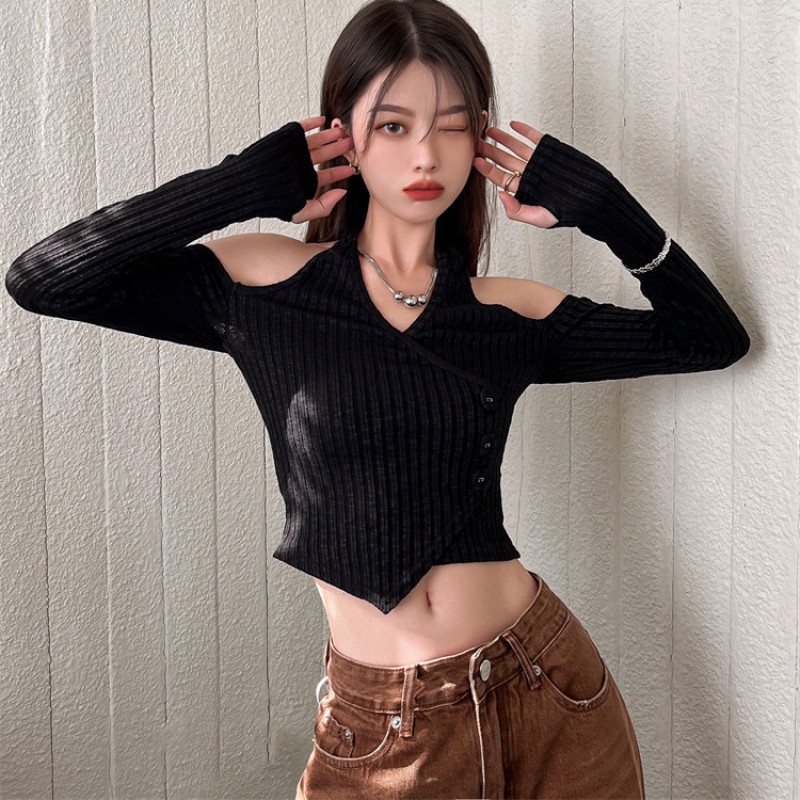 Áo Kiểu Tay Dài Trễ Vai Form Ôm Quyến Rũ