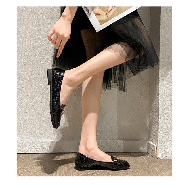 (HÀNG CÓ SẴN) Giày búp bê da bóng mũi tròn khoá xích BIG SIZE 41-43