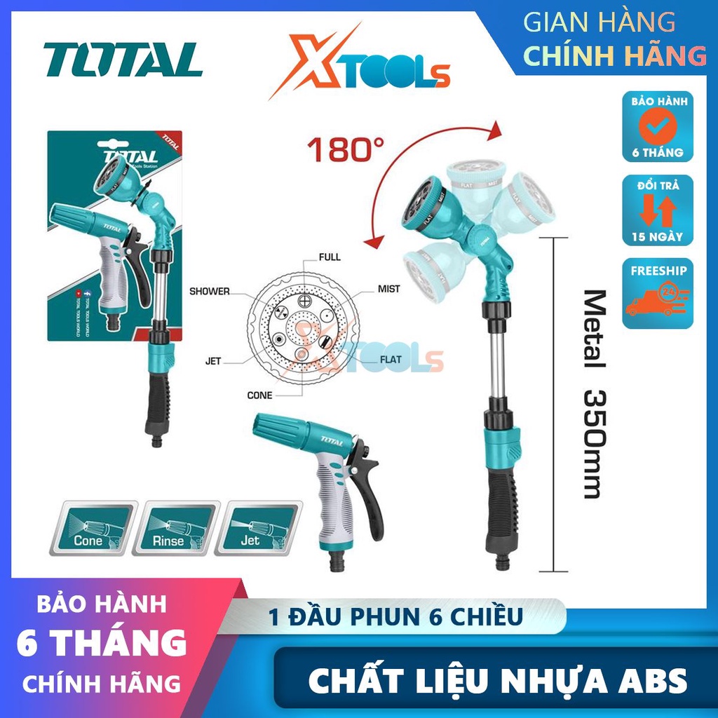 Bộ 2 đầu phun nước 3 chiều và 6 chiều Total THWSK0201 nhựa ABS chống va đập cao với TPR, tay cầm cách điện - CHÍNH HÃNG