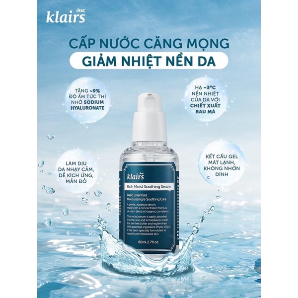 Tinh Chất Dưỡng Ẩm Klairs Rich Moist Soothing Serum 80ml Chính Hãng