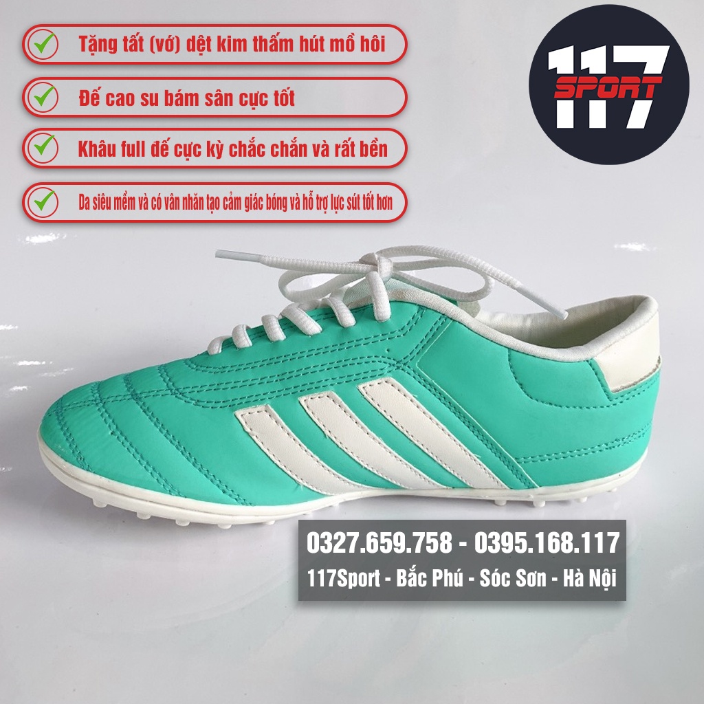 Giày Ba Sọc Màu Xanh Đế Cao Su Khâu Full Đế | Tặng Tất (Vớ)