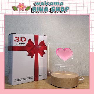 Đèn ngủ led 3d hình trái tim phong cách Hàn Quốc - 3 chế độ màu - BinaShop