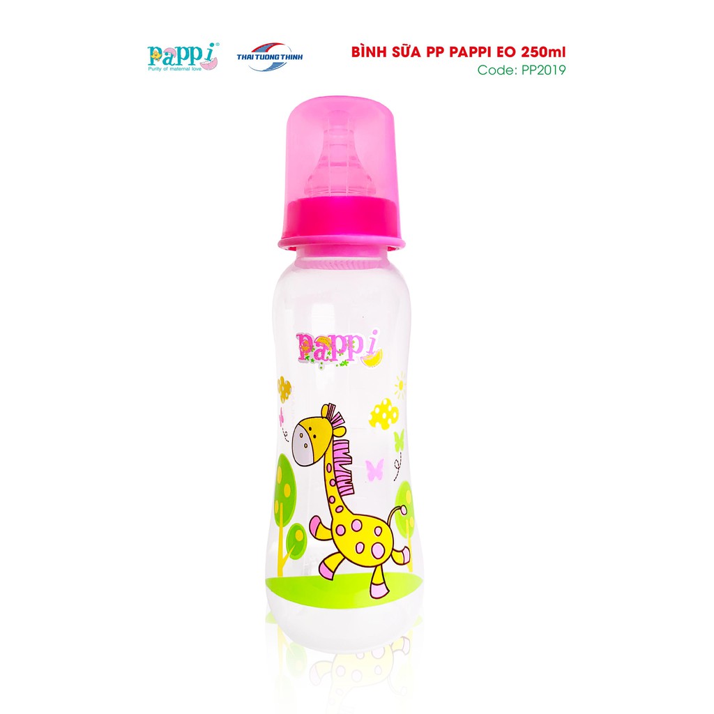 Bình sữa cổ hẹp, Bình sữa sơ sinh trẻ em Pappi nhựa PP 60ml - 125ml - 250ml Thái Lan ( mẫu mới)