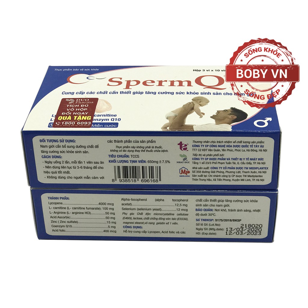 Sperm Q - Giúp tăng số lượng &amp; chất lượng tinh trùng (Hộp 30 Viên)