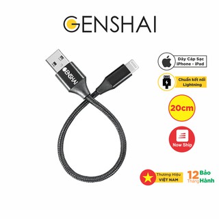 Dây cáp sạc lightning iphone ipad bọc nylon, dài 20cm genshai gl12 - hàng chính hãng
