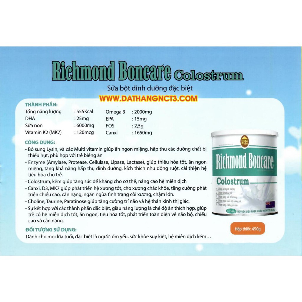 Sữa Non Richmond Boncare COLOSTRUM (450g) ( Hàng chính hãng công ty NCT3 ) #6