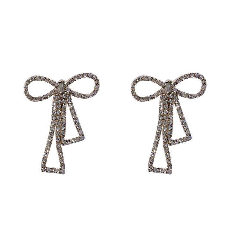 Bông Tai Hình Nơ Đính Kim Cương Giả Lấp Lánh