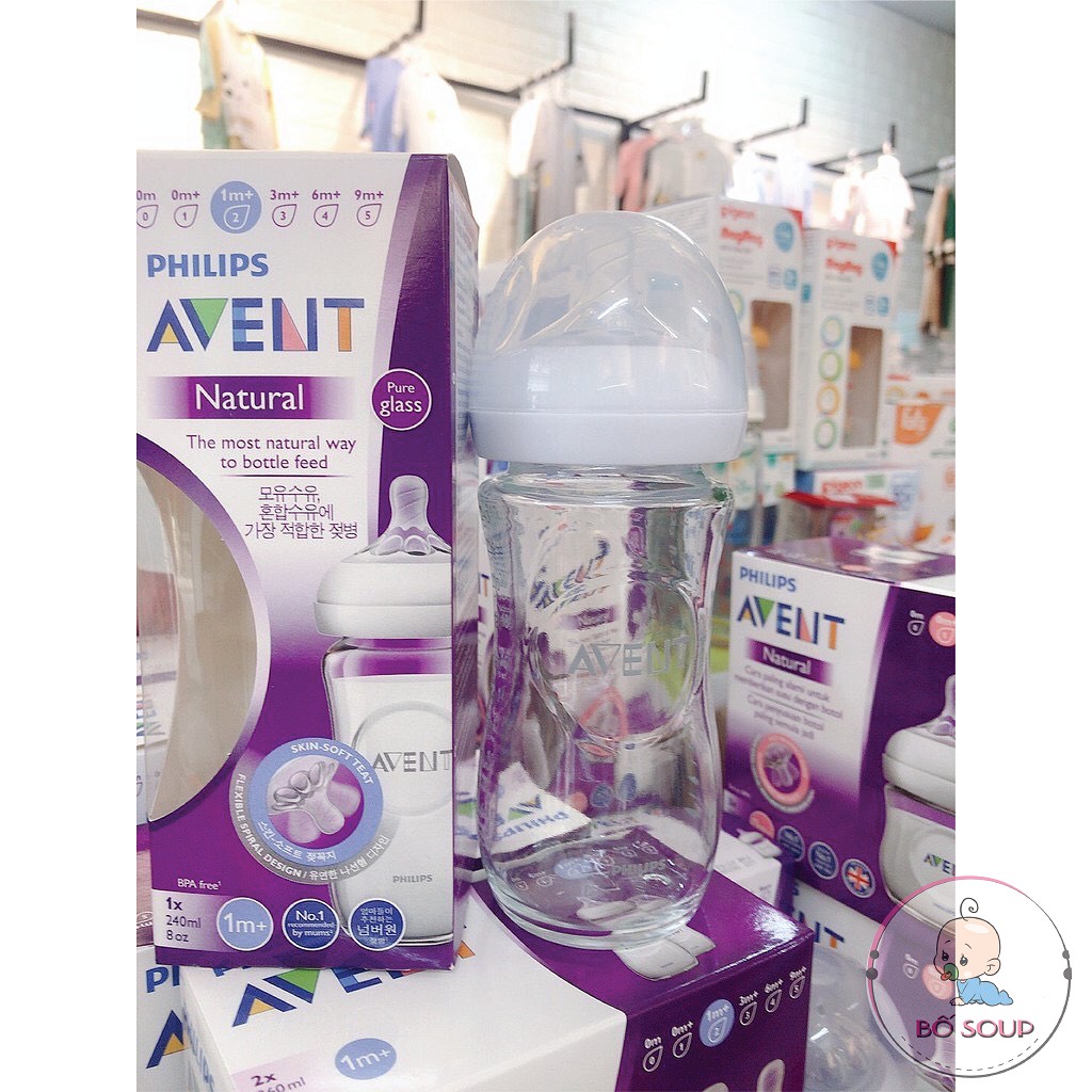 Bình Sữa Avent Natural Thuỷ Tinh 120 240ml [Được chọn núm 1 -> 5][Cam kết chính hãng]