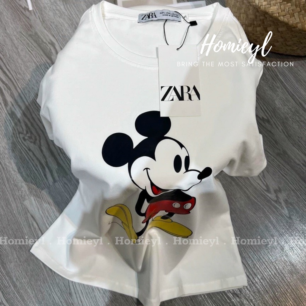 Áo phông nữ in hình mickey tay ngắn dáng vừa Homieyl cao cấp, áo thun nữ cotton cổ tròn đẹp t shirt đen trắng