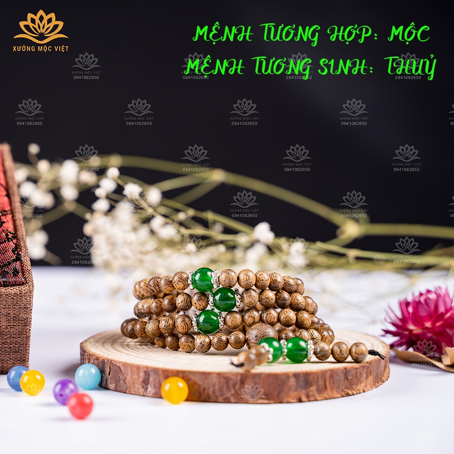 Vòng Tay Trầm Hương Xưởng Mộc Việt Chuỗi Tràng Hạt 108 Trầm Tốc Size 6mm Mix Đá Hợp Mệnh