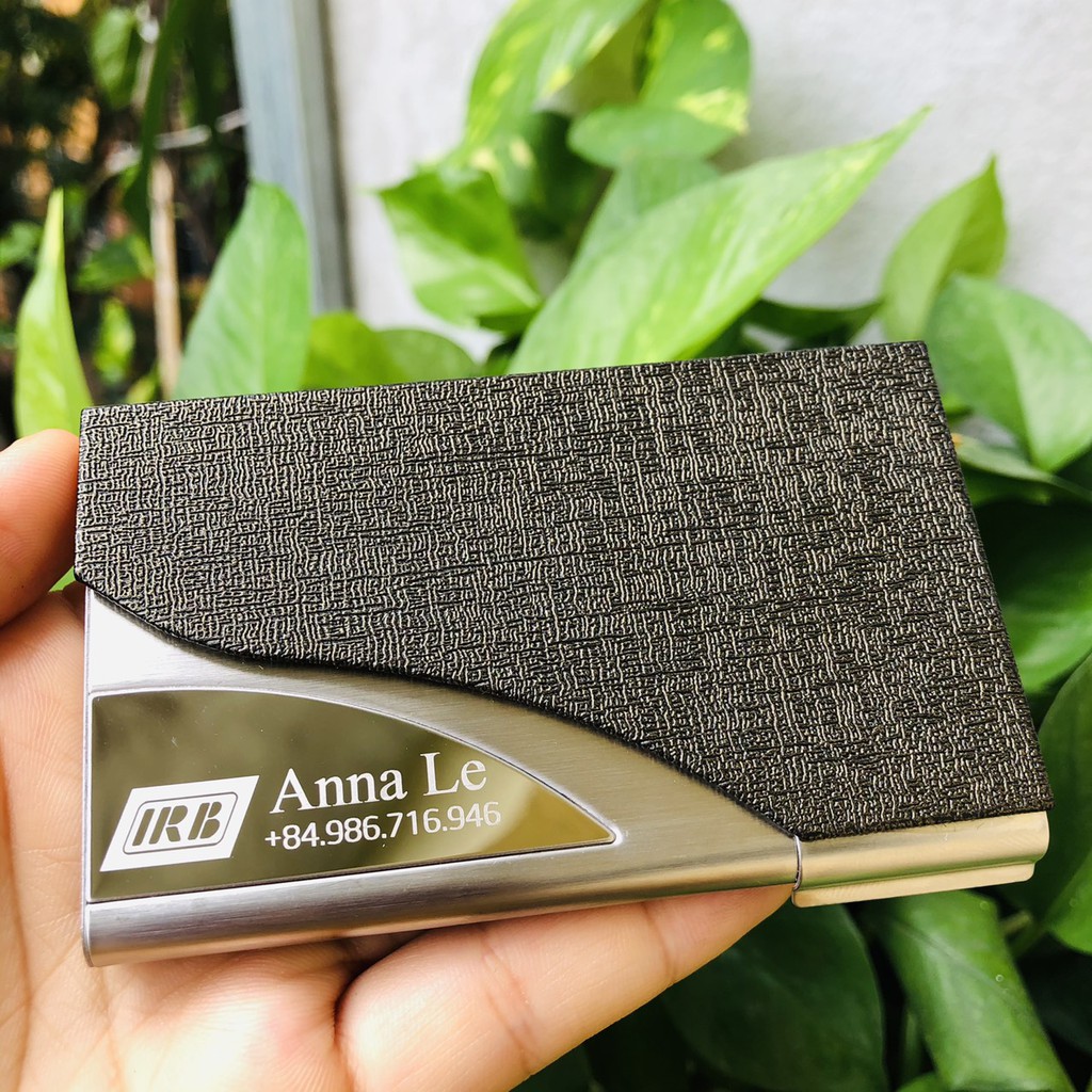 Hộp đựng namecard simili vân xám HC26 đựng card visit + tặng 1 bút cao cấp