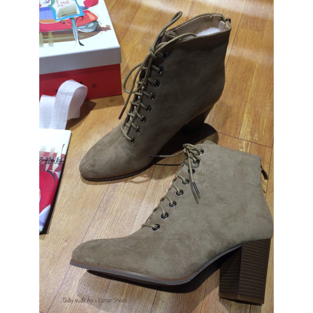 THANH LÝ 18215 Bốt nữ Size 38.5 cổ thấp Ankle Boot màu Nâu tây cao 7cm