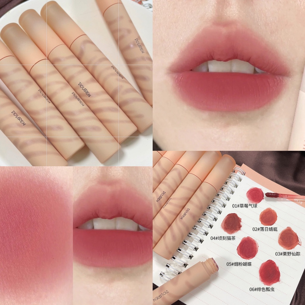 Son Môi DOUREN Velvet Tông Màu Đỏ Nâu Trung Hoa Lâu Trôi Chống Thấm Nước
