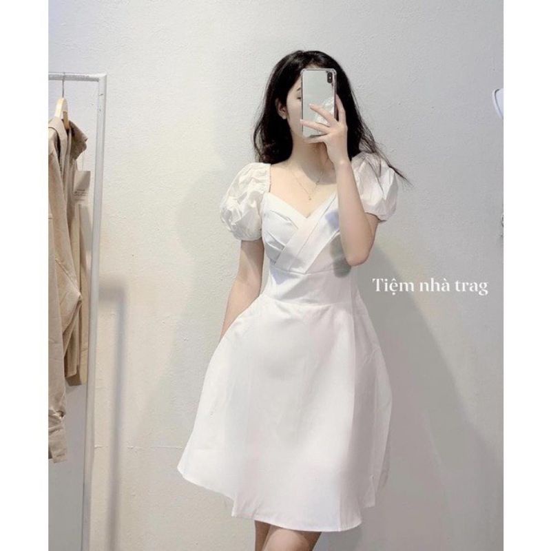 VÁY THIẾT KỂ ĐẦM VÁY TIỂU THƯ 3 màu xanh bơ cốm ĐEN TRẮNG TAY BỒNG CÓ LÓT TRONG