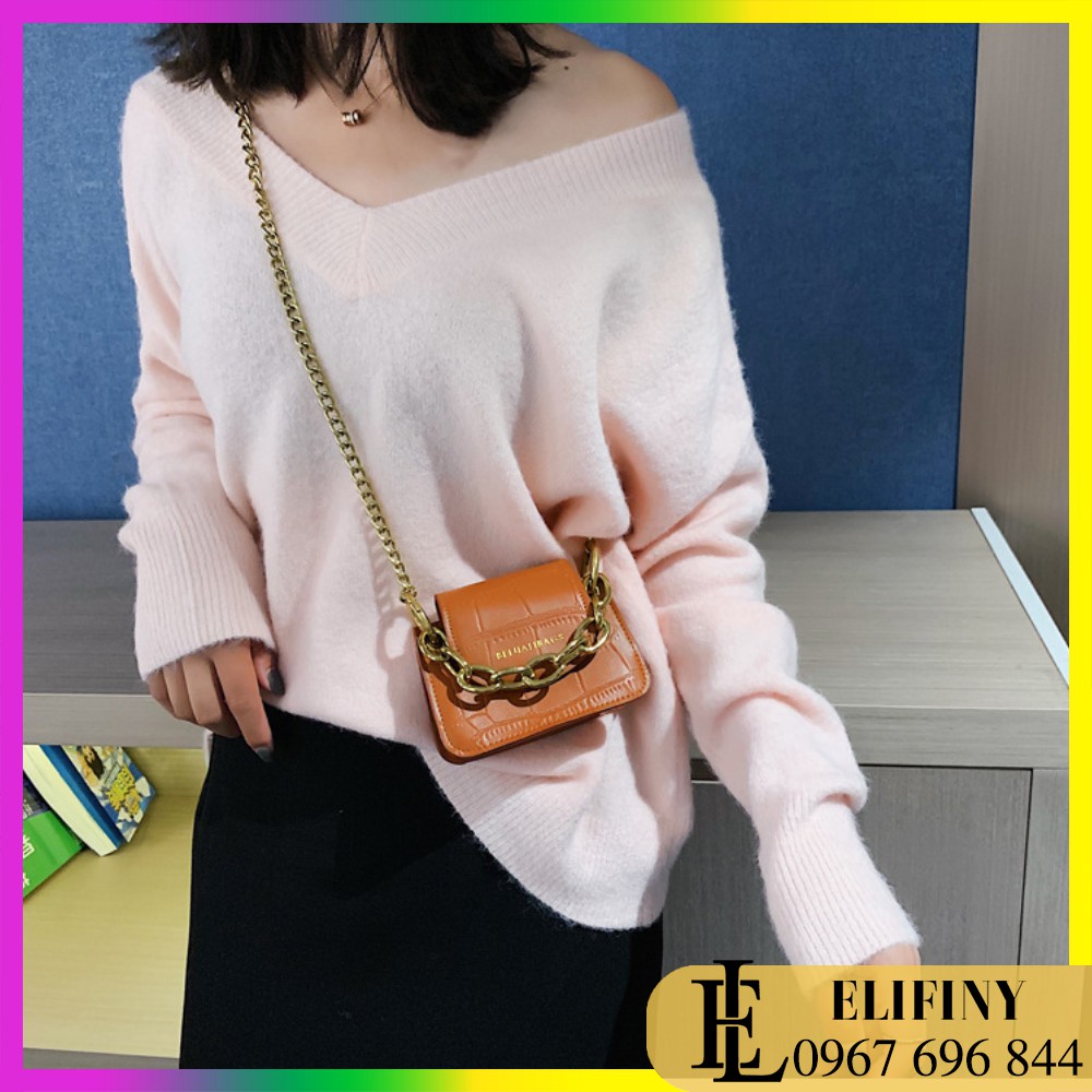 Túi Da Pu Mini Đeo Chéo Tay Xách Cách Điệu Dây Xích Siêu Sang Chảnh Và Cá Tính Cho Nữ