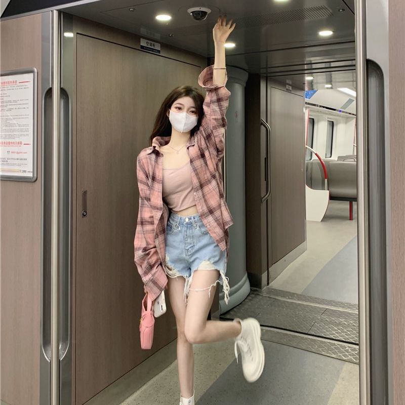 Áo Sơ Mi Chống Nắng Tay Dài Họa Tiết Kẻ Sọc Màu Hồng Thời Trang Mùa Hè Mới Dành Cho Nữ Size s 2022