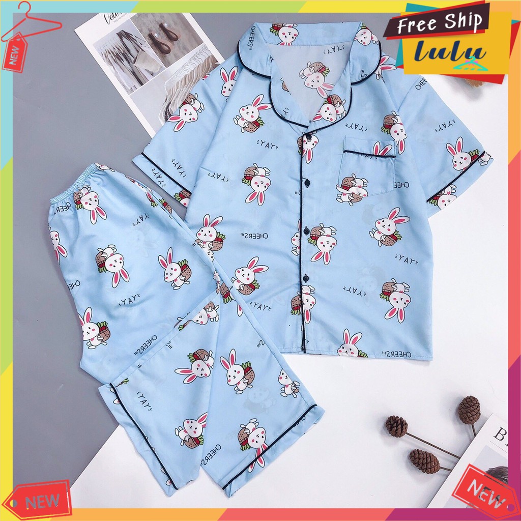 Pijama kate thái lửng freesize dưới 62kg Lulu Shop, đồ bộ mặc nhà nữ áo cộc quần lửng ngố. | BigBuy360 - bigbuy360.vn