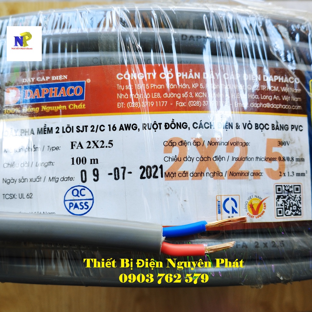 Dây Điện Đôi 2x2.5 - Cuộn 100 Mét Dây Pha Tròn Xám 2 Lớp Vỏ Bọc PVC