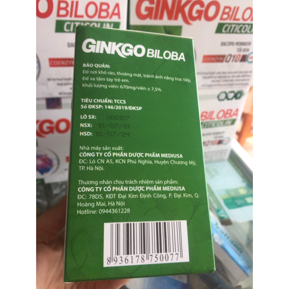 Hoạt huyết ginko biloba citicolin hộp 100 viên