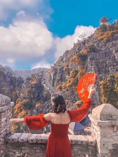 đầm maxi đỏ nhún tùng xoè